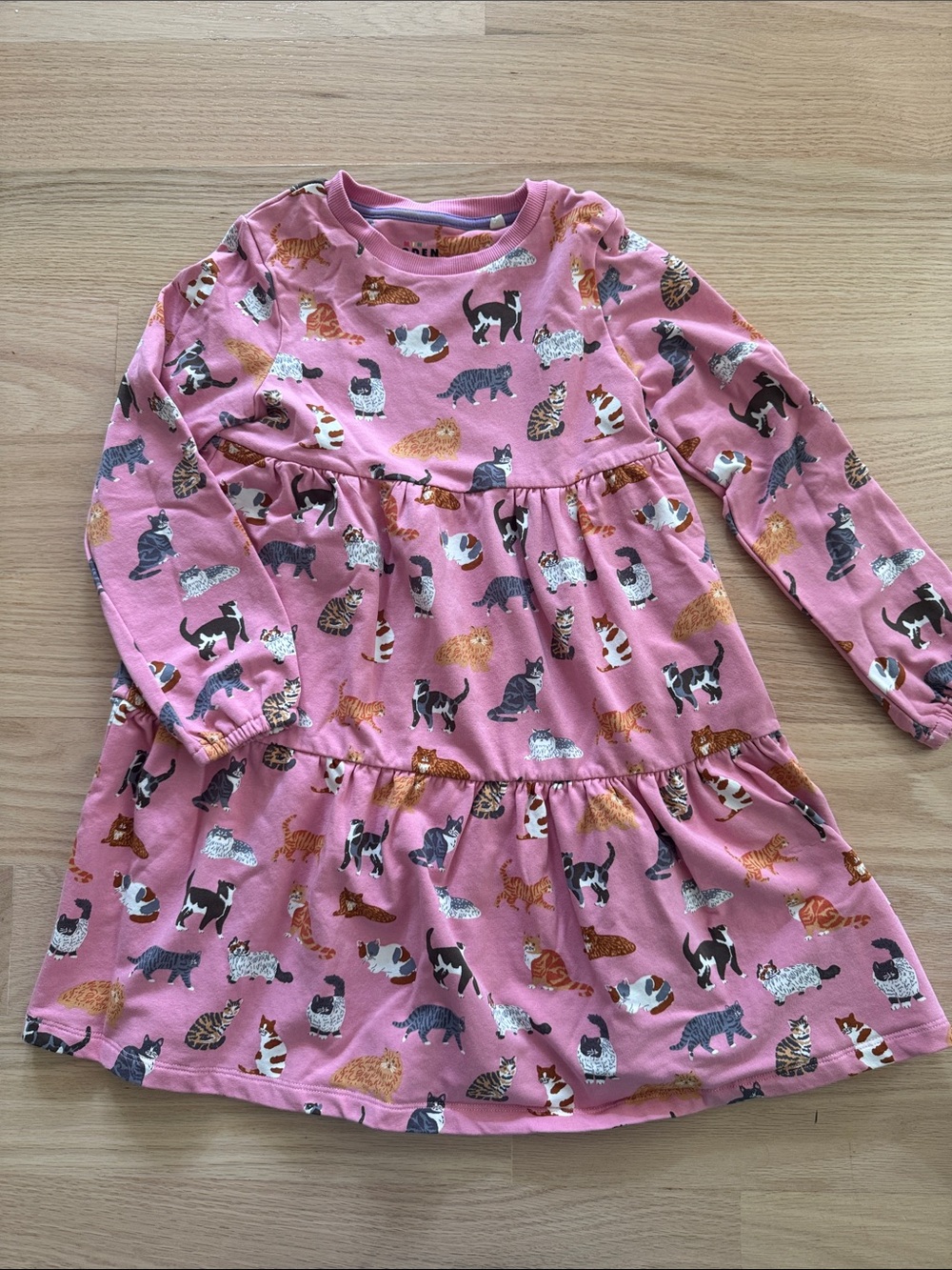 Boden | Girls' Pink Cat Print Long Sleeve Dress